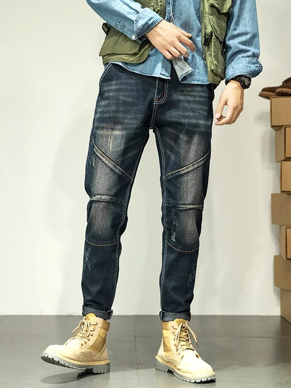 

Retro Distressed Men's Slim Fit Jeans Trendy Hole Punching Spring Autumn Cross-Border Fashionable Casual Straight Leg Pants