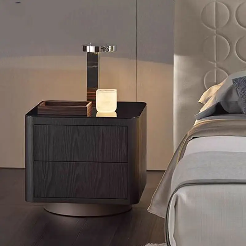 

Italian minimalist square storage bedside table marble solid wood