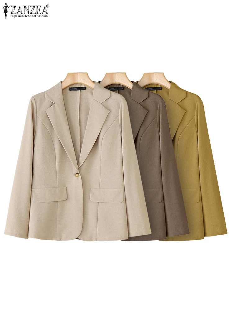 

ZANZEA 2025 Fashion Women Office Blazer Autumn Outerwears Long Sleeve Lady Jackets Solid OL Coat Korean Straight Suit Streetwear