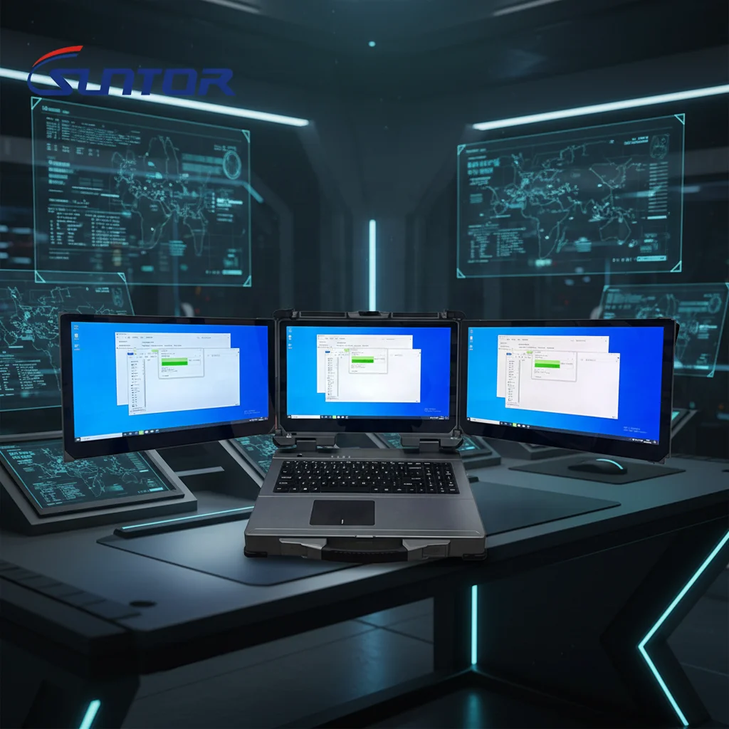 NEW Suntor 15.6 Inch Rugged Triple Monitor Portable Workstation with IP65 Protection for Emergency Use