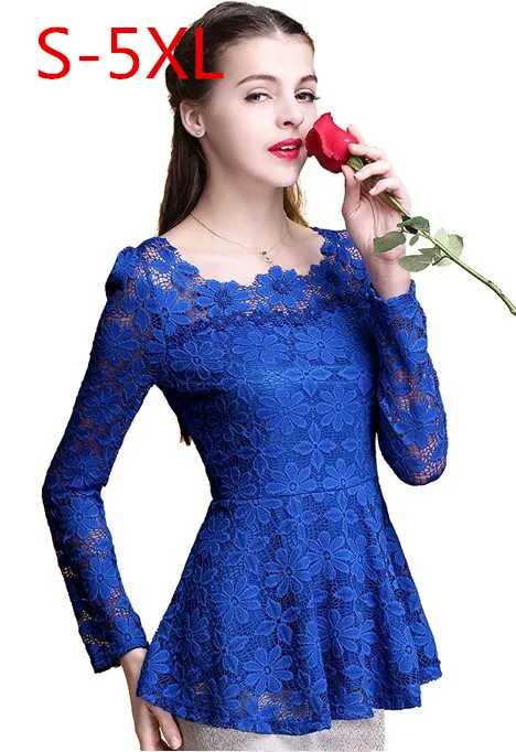 

S-5XL Women's Slim Lace blouse shirt Bottoming Shirt Long-sleeved Women Blouses & Shirts