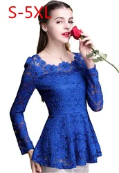 S-5XL Women's Slim Lace blouse shirt Bottoming Shirt Long-sleeved Women Blouses & Shirts