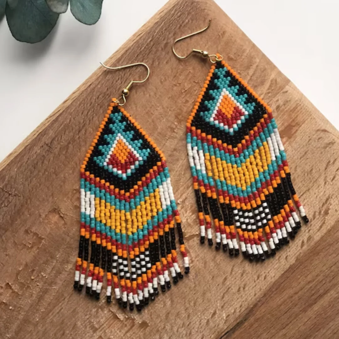 

Beaded earrings Tassel Geometry Bohemia Trend Creativity Alloy Female Hand-woven Pattern Gradient color Rice bead earrings