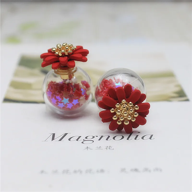 Fashion Jewelry Design Wishing Star Glass Ball Eternal Flower Gypsophila  Earrings for Women Temperament Korean Girl Accessories