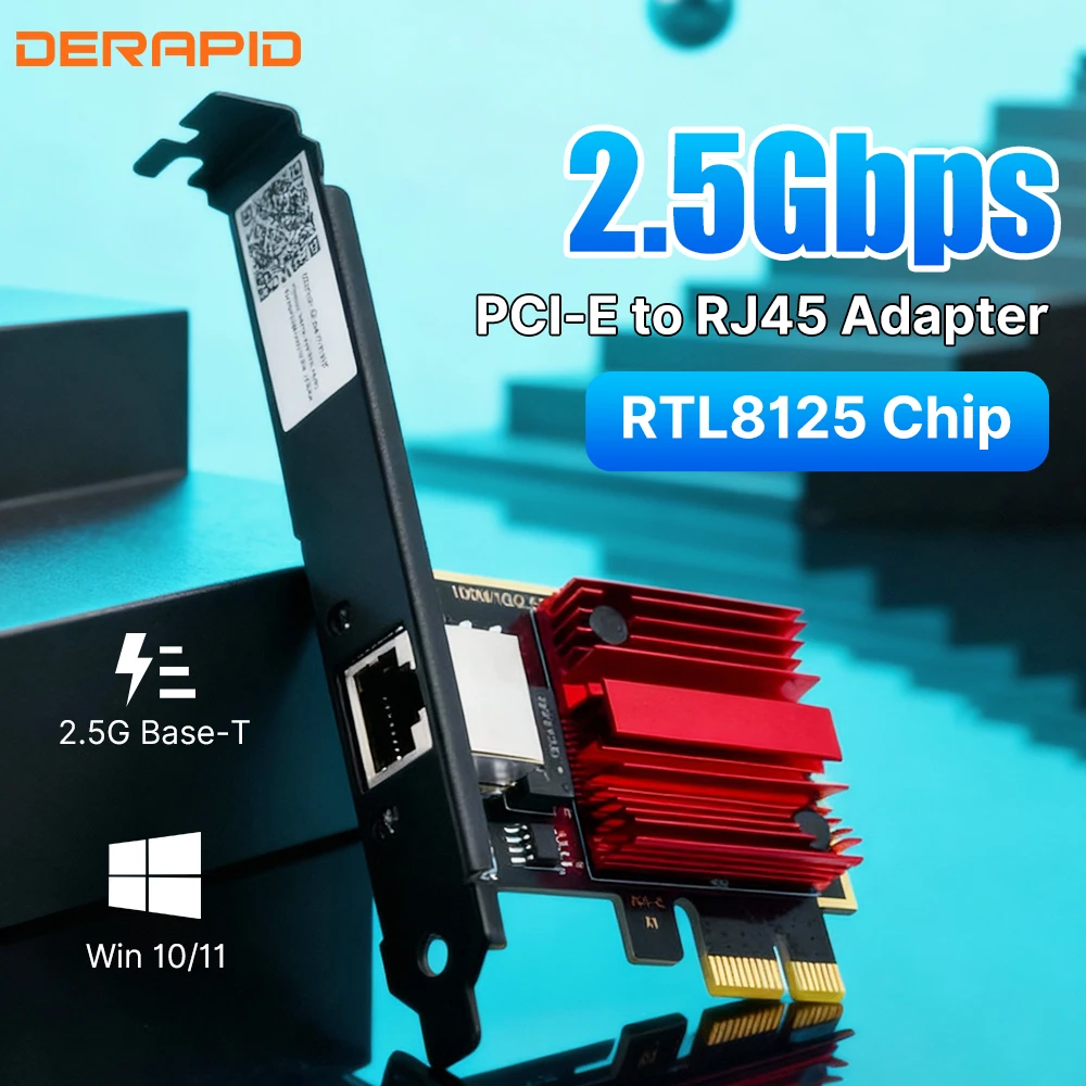

2.5G PCI-E Network Card RJ45 100/1000Mbps 2.5Gbps Ethernet Wired LAN Controller Adapter with 2.5Gbps Chip for Win10/11