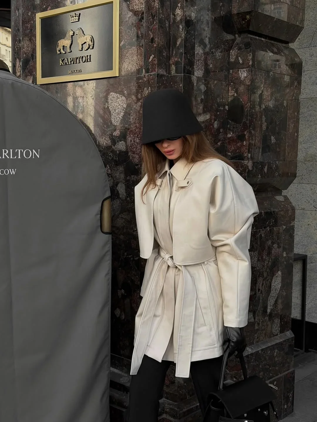 Lady Two‑layer Trench Coat Lapel Collar Single‑breasted Self‑belt Waist Long Sleeve Loose Drop Shoulder Windbreaker Autumn Coat