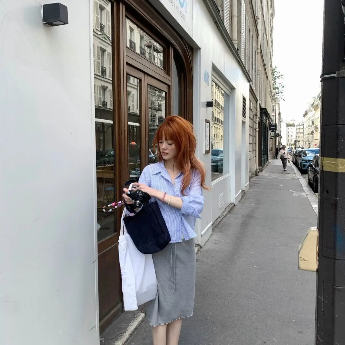 Comfortable Grey Knitted Half Skirt Simple Style Breathable Polyester Fiber A-Line Skirt Korean Style Daily Wear Girls Skirt