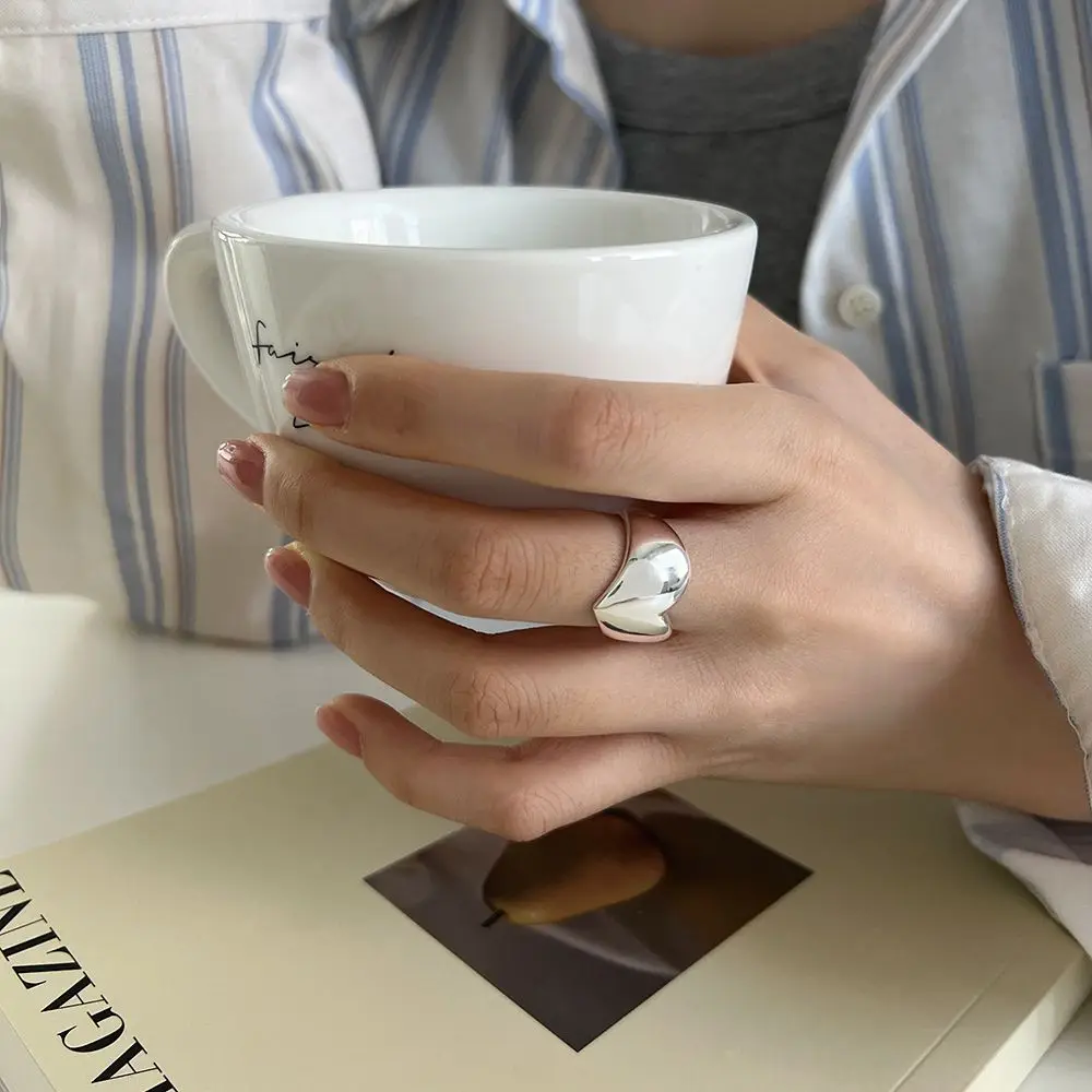 BF CLUB cincin hati sederhana perak murni 925 wanita, cincin pasangan modis geometris Vintage buatan tangan tidak rata hadiah pesta