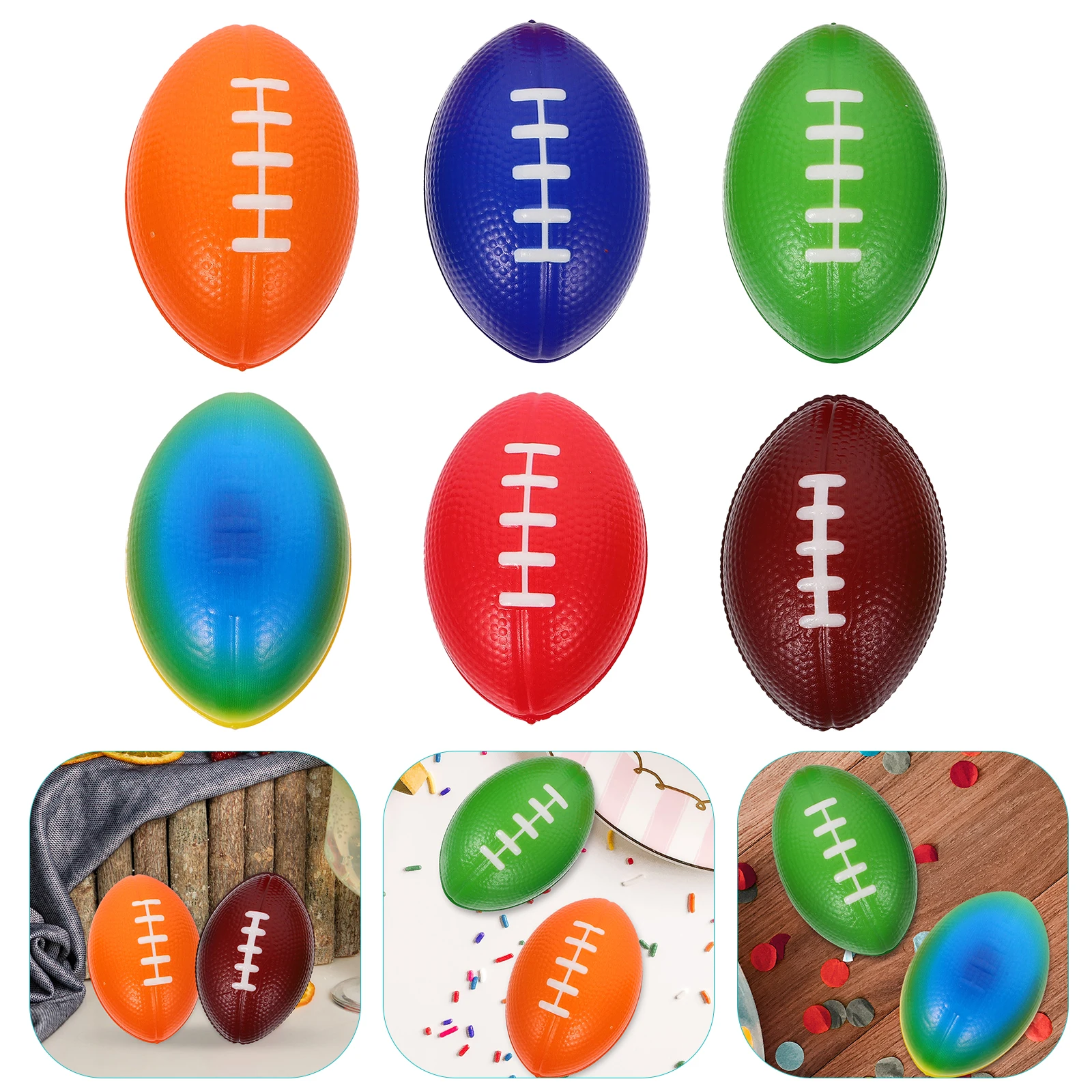 6 pçs mini rugby bolas de futebol elegante decorações do plutônio leve detalhes compactos para festas reuniões brinquedo tamanho pequeno