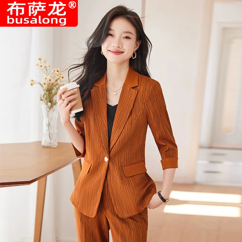 Fashion High-End Business Suit Women's Summer2024New Casual Temperament Goddess Style 3/4 Sleeve Suit Two-Piece Set