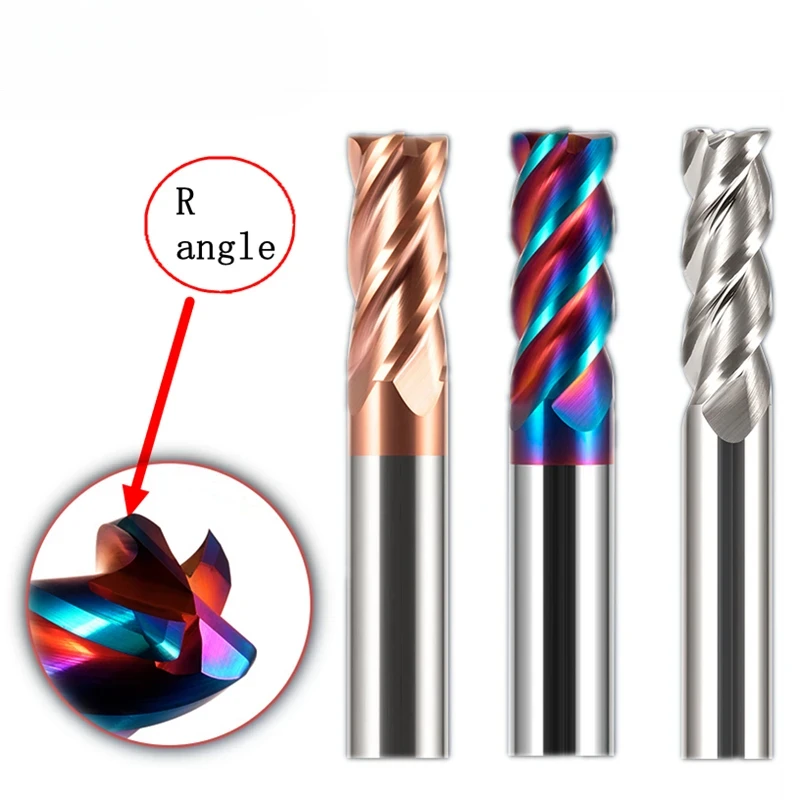 R angle Flat End Mill Corner Radius End Mill HRC50 55 65 Carbide Milling Cutter Cutting Tool For CNC Maching Coating 3/4 Flute