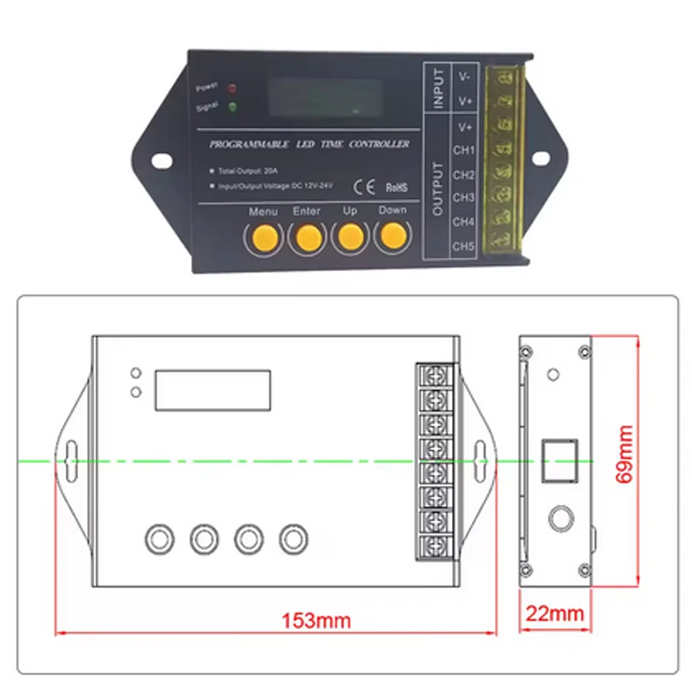 DC12V/24V USB 5Channel TC420SJ Time programable RGB LED strip Controller TC420 update Total Output 20A Common Anode Programmable