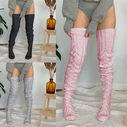 Acrylic Hollowed Knitted Over Knee Socks for Women Winter Thigh High Stockings Dropship