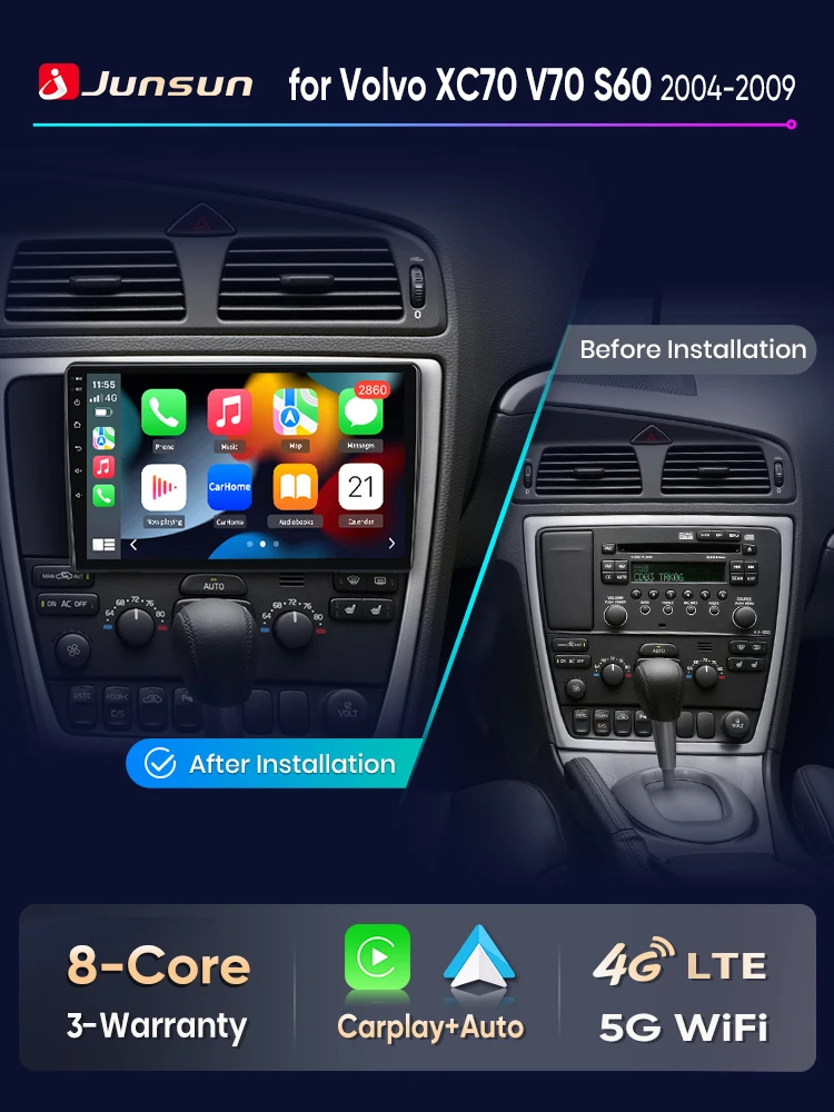 Junsun Drahtlose CarPlay für Apple Android Auto Auto Radio Für Volvo XC70 V70 S60 2004-2014 GPS Auto multimedia 2din BT FM Radio