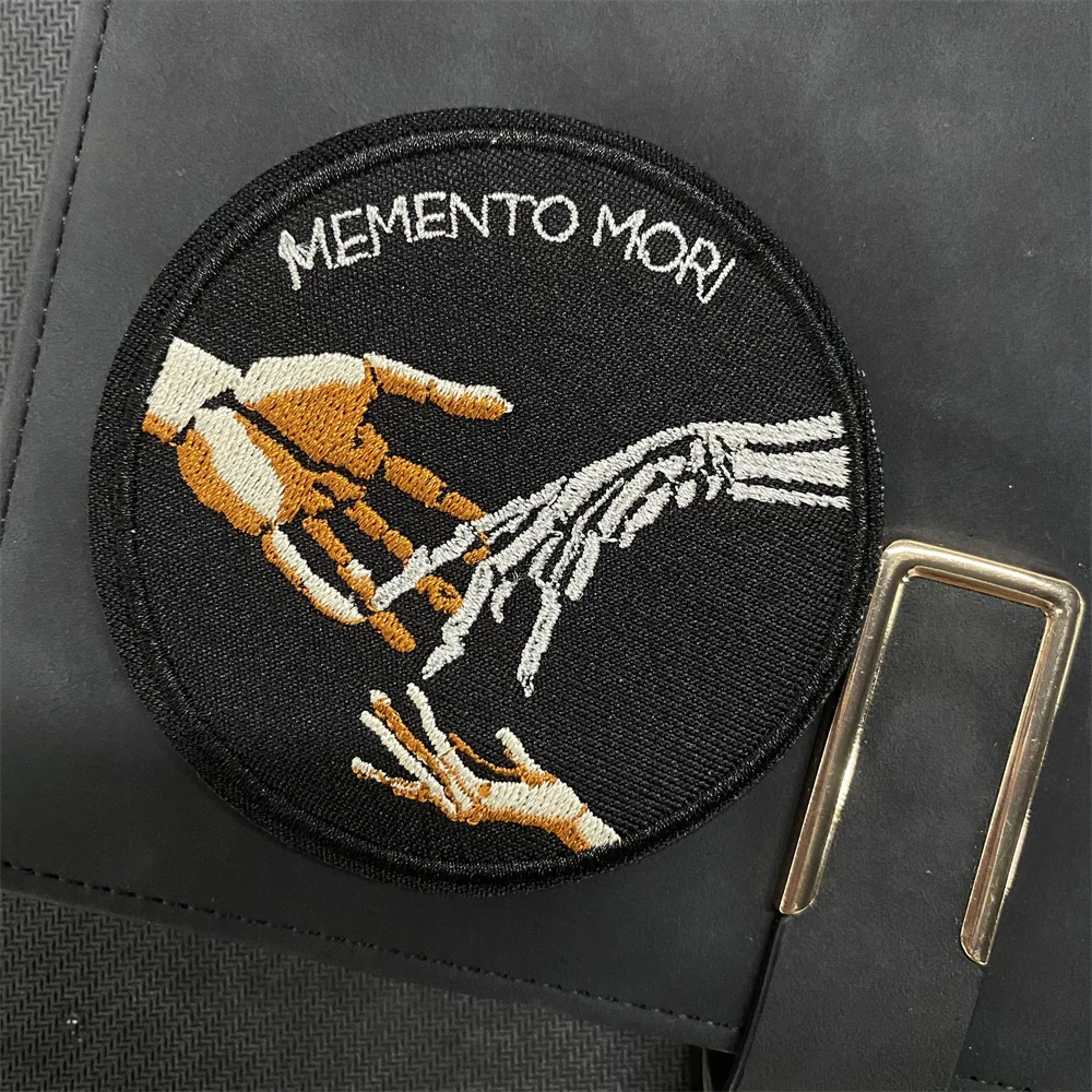 Memento Mori Embroidery Tactical Patches Death Skull Finger Morale Badge Personalized Military Armband Backpack Clothes Stickers