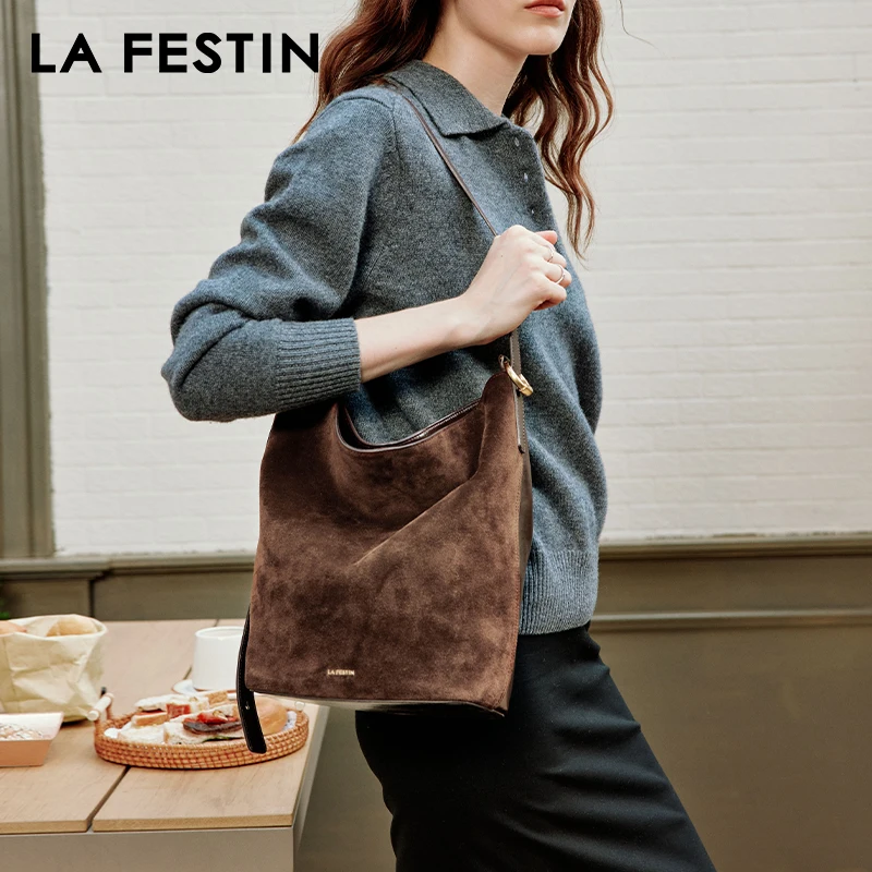 

LA FESTIN, оригинальная брендовая женская сумка, новинка 2023 года, замшевая сумка, модная сумка-ведро, роскошная женская сумка через плечо