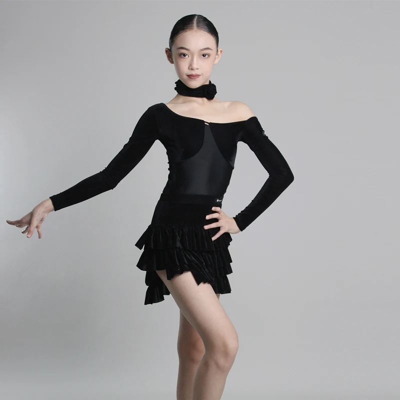 Ropa de baile de Samba Rumba para niñas, vestidos de competición de baile latino, trajes de baile de salón de Salsa para niños XS10541