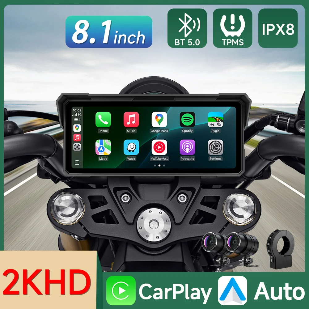 

JIUYIN 8.1 inch Wireless CarPlay Moto Android Auto Portable IPX8 Motorcycle Dashboard Navigation Display Screen Monitor 2025 NEW