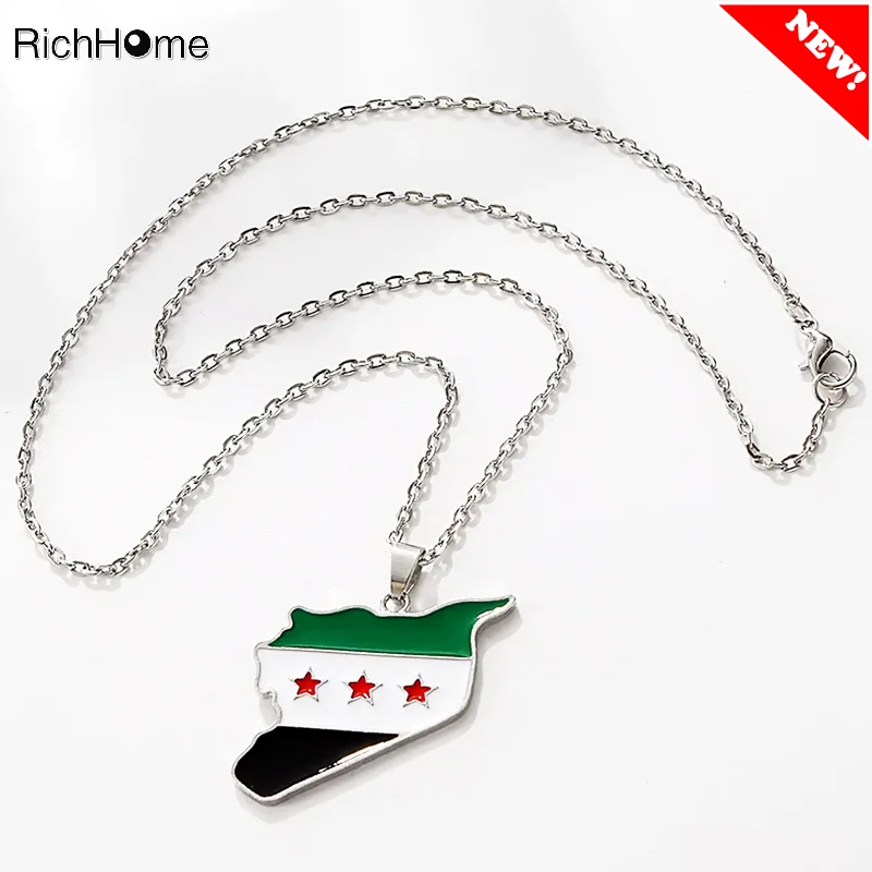 Silver/Gold Free Syrian Army Map Flag Necklace Stainless Steel Syrians Pendant Men Women Maps Jewelry Ethnic Gift