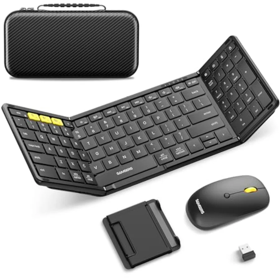 

Foldable Bluetooth Keyboard and Mouse Combo for Travel Full-Size Portable Design with USB-C Rechargeable Mouse 2.4G + BT5.0 Dua