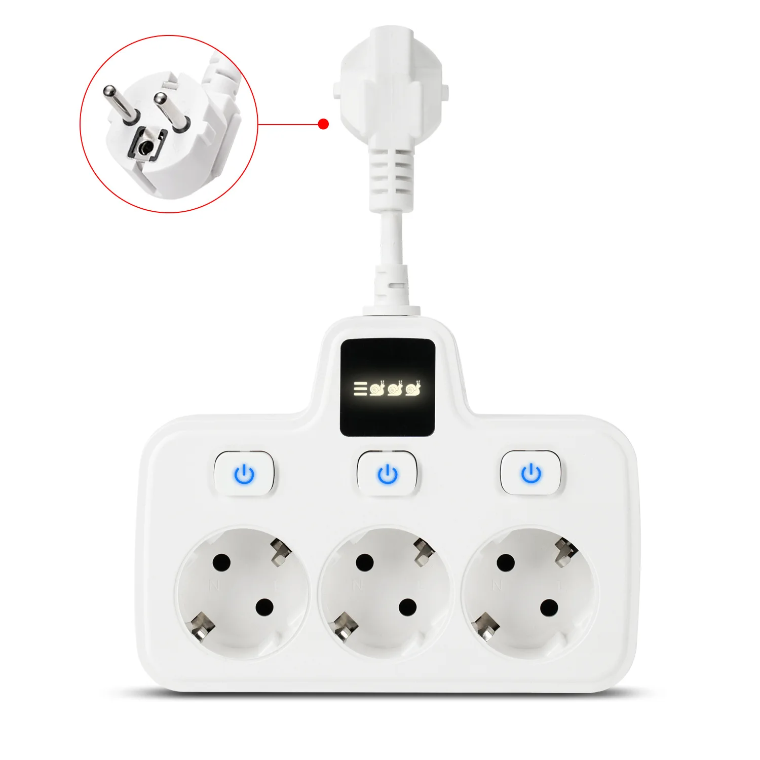 3 Outlet European Style Specialty Power Socket with Independent Switches Flame Retardant Household Power Strip