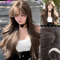 XY Popular  Long Deep Wave Hair Lolita Wigs With Bangs Synthetic Wig For Women Fashion Thick Curls Wigs Girl Hazelnut gray brown