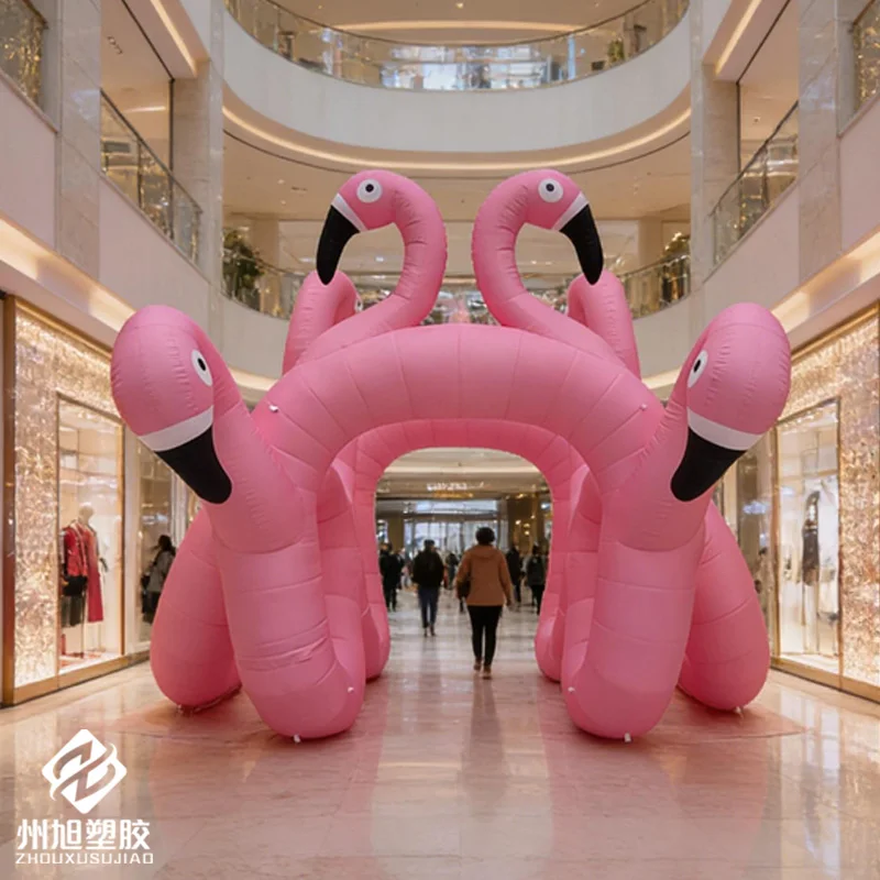 Inflatable flamingo arch, equipped with a blower, used for shopping mall festival celebrations, as a decorative item