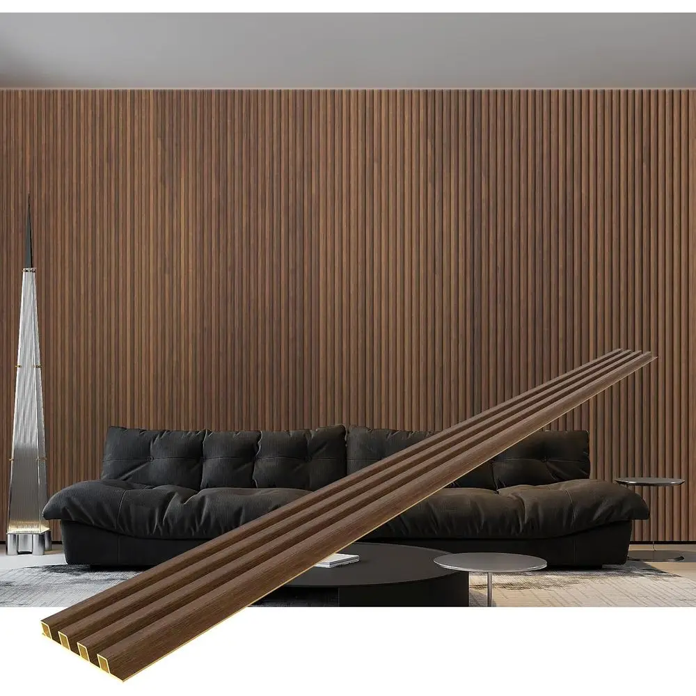 

Настенные панели с планками WPC, 96 x 6,6 дюйма, декоративные акустические планки, 3D-стенные панели, водонепроницаемые и простая установка, орех