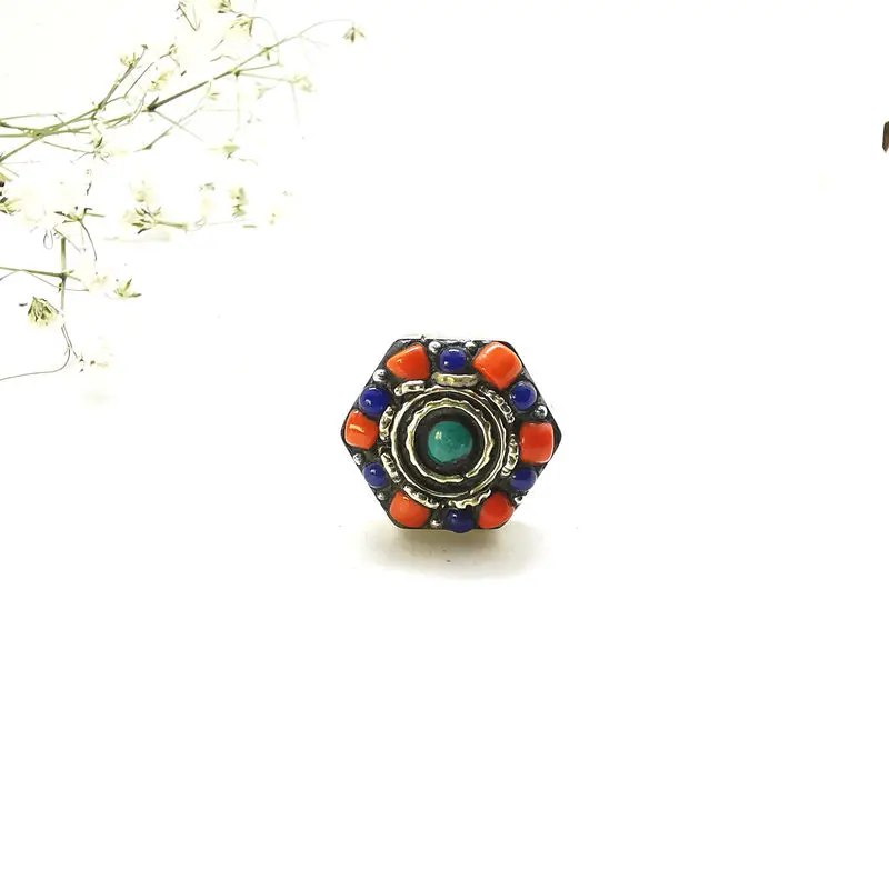 Vintage Flower Rings Tibetan Ethnic Jewelry Open Size Finger Ring R106