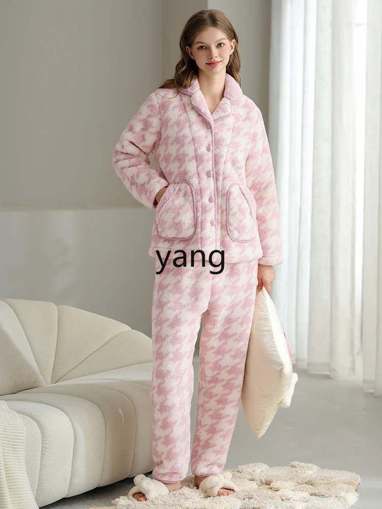 LMM pajamas autumn and winter fleece set thickened warm flannel casual large size loungewear