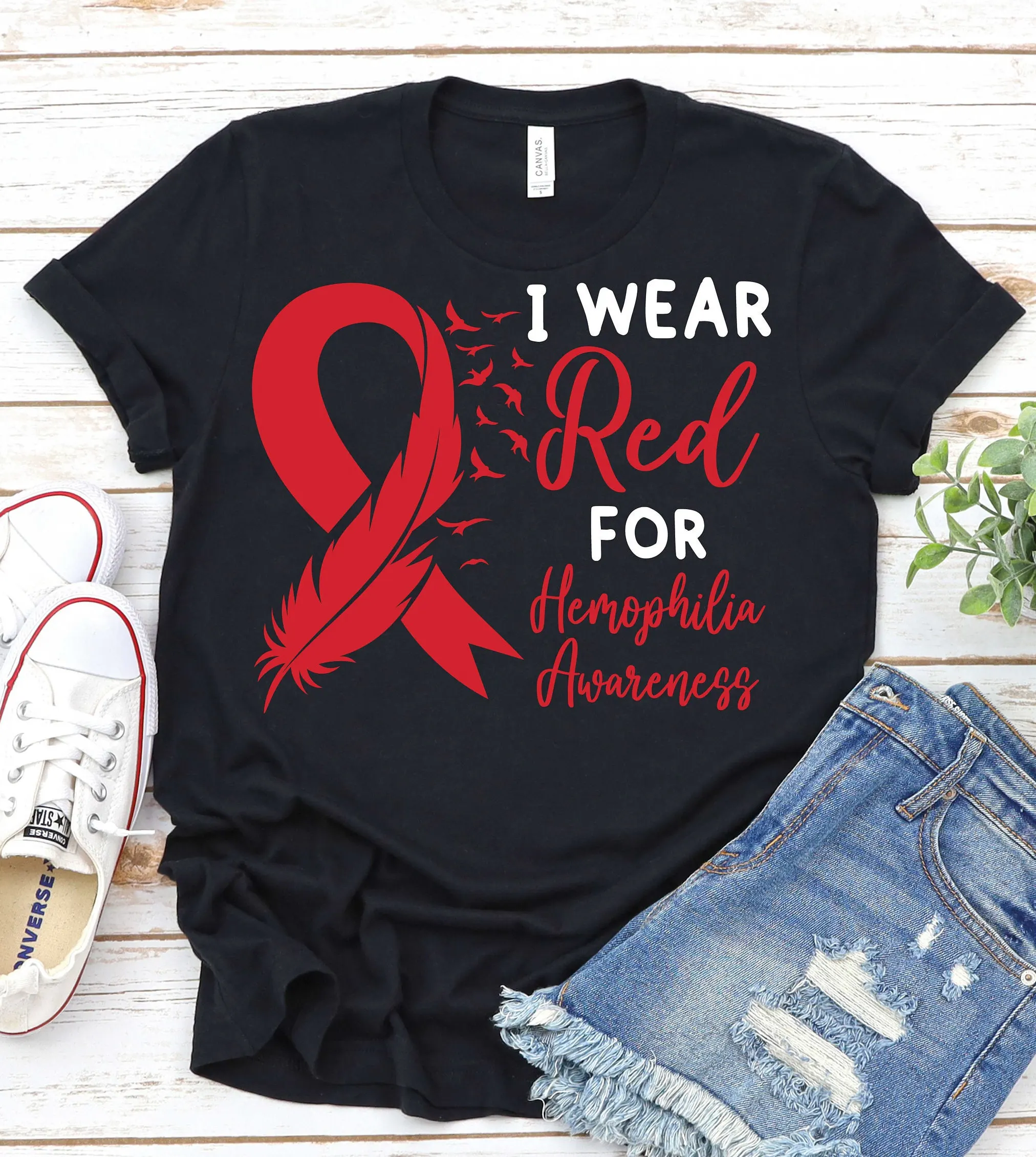 Hemophilia Awareness T Shirt Month Red Ribbon Support Fighter