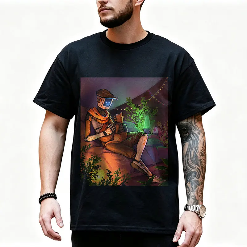 Stray Video Game Cat Graphic T‑Shirt O‑Neck Short Sleeve Unisex Tees Cyberpunk Stray Cat Print Casual Streetwear For Gamer Fans