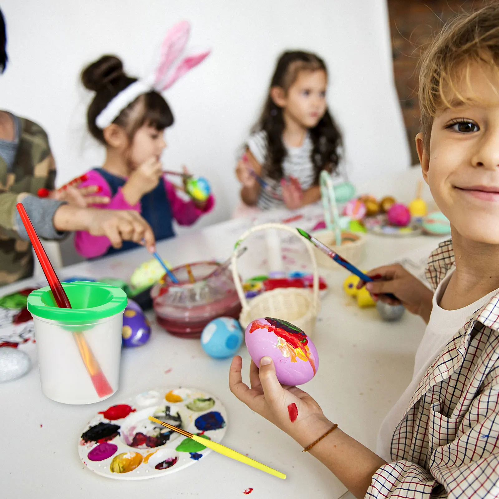 16개 페인팅 도구 투명 페인트 컵 미술 용품 페인트 펜 브러쉬 페인팅 도구 키트 어린이 미술 도구 키트