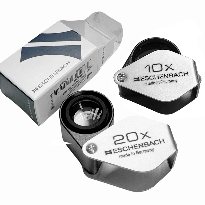 ESCHENBACH Metallpräzisions-Klapplupe, 10 x/20 x 15–17 mm, achromatische Linse, Diamant-Triplet-Lupen für Schmuck