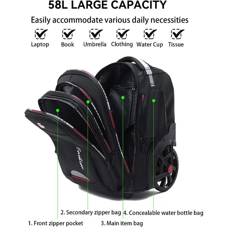 حقيبة ظهر مقاومة للماء للنساء والرجال حقيبة ظهر للكمبيوتر المحمول مع عجلات للبالغين تحمل على حقيبة الظهر بعجلات كبيرة لـ Tr #2