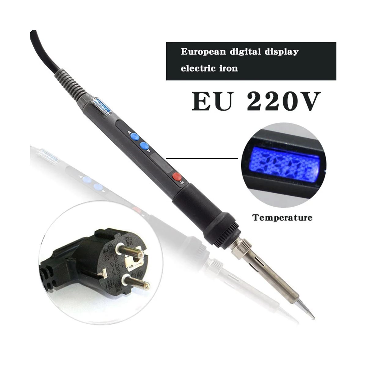 Solder besi portabel PX988, solder besi portabel kontrol temperatur dengan tampilan Digital colokan EU