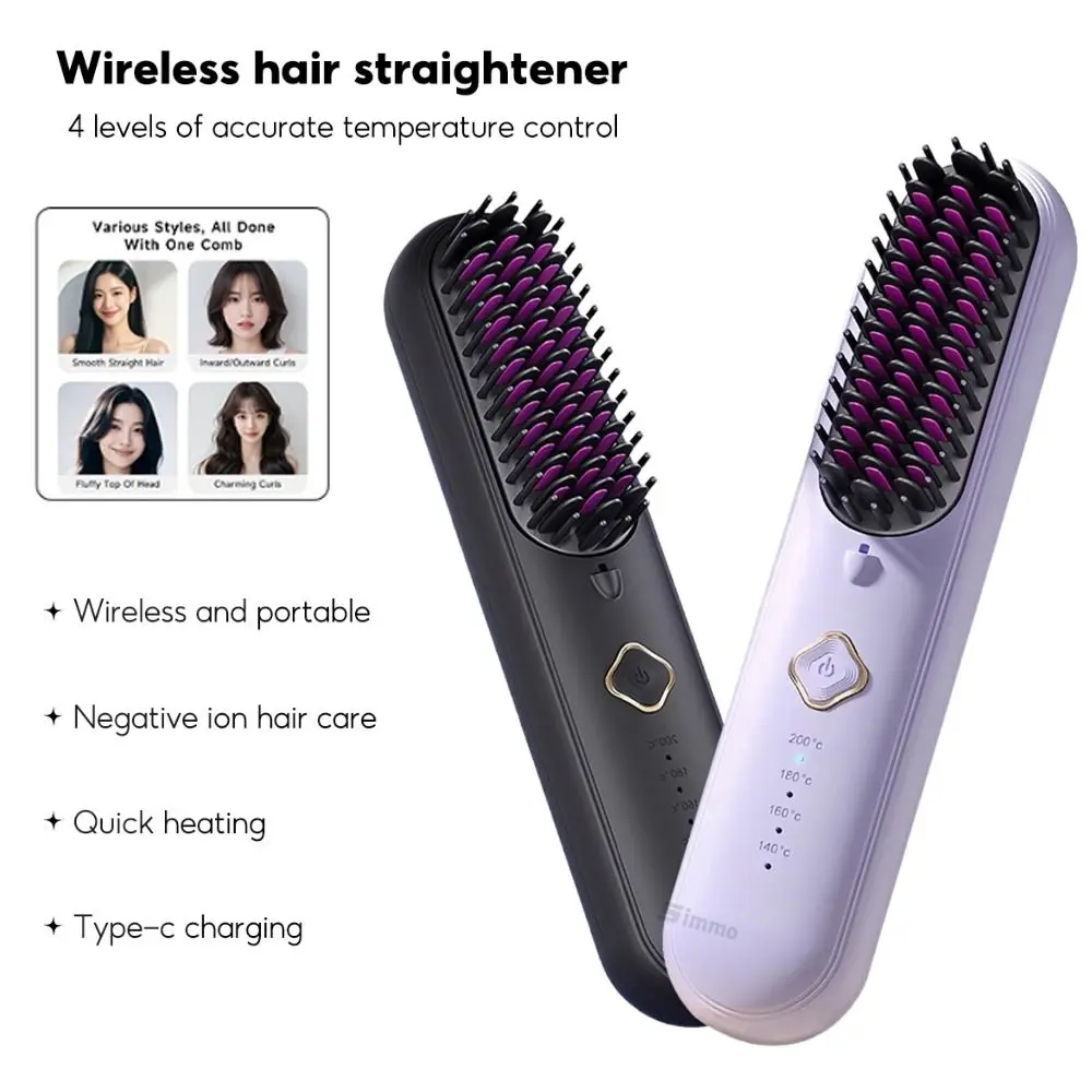 

Portable Negative lon Wireless Hair Straightener Comb Quickly Heating USB Mini Comb Cordless Hair Curler Hair Care