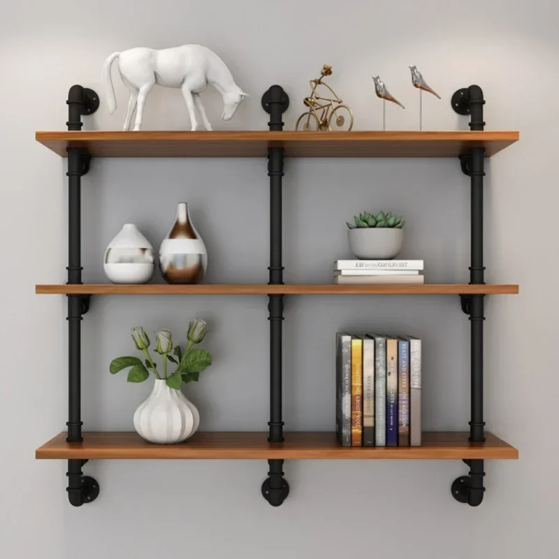 Industrial Style Wall-Mounted Storage Rack Living Room Multi-Layer Bookshelf Iron Craft Dining Room Decorative Shelf Vintage