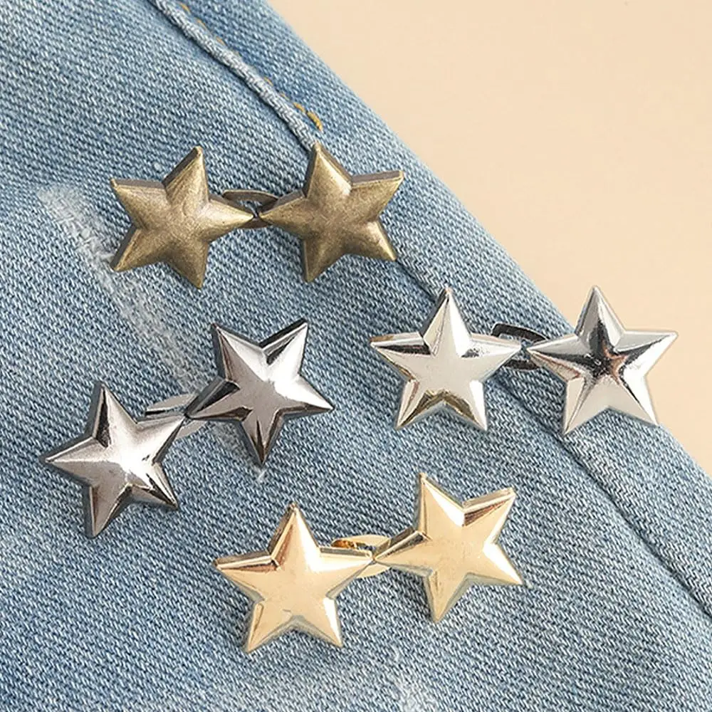 4 Sets Adjustable No Sewing Required Star Metal Buttons Reusable Pentagram Pant Waist Tightener Button for Clothing Accessories