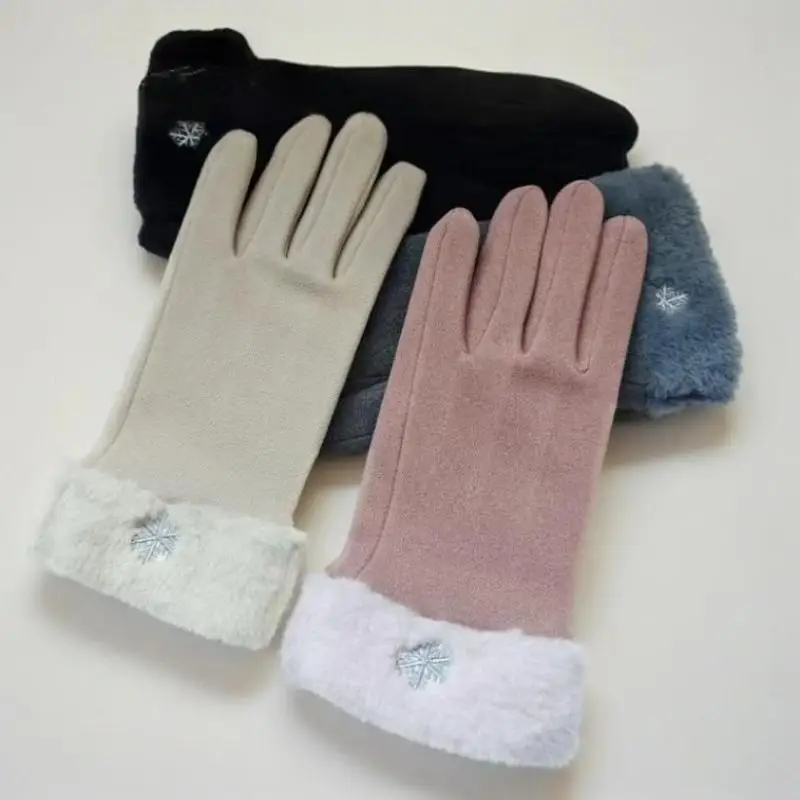 1 زوج الأزياء قفاز الخريف الشتاء لطيف فروي الدافئة قفازات كاملة الأصابع القفازات النساء الرياضة في الهواء الطلق الإناث قفازات الشاشة
