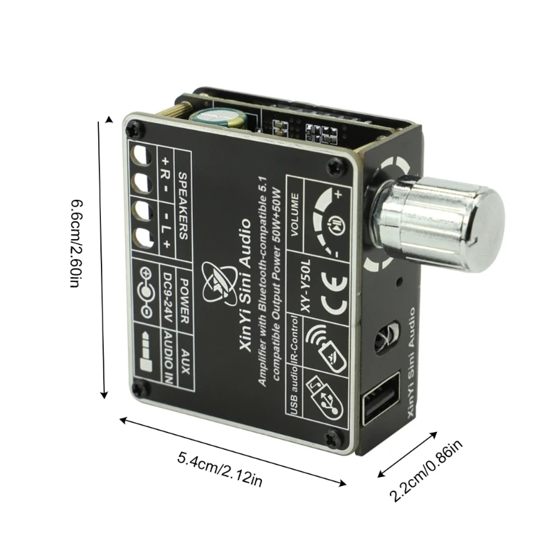 DC9-24V/5A Bluetooth-compatible Amplifiers Sound Board 50Wx2 Highly Power Amplifiers Module 50W Output Multiple Input Interfaces