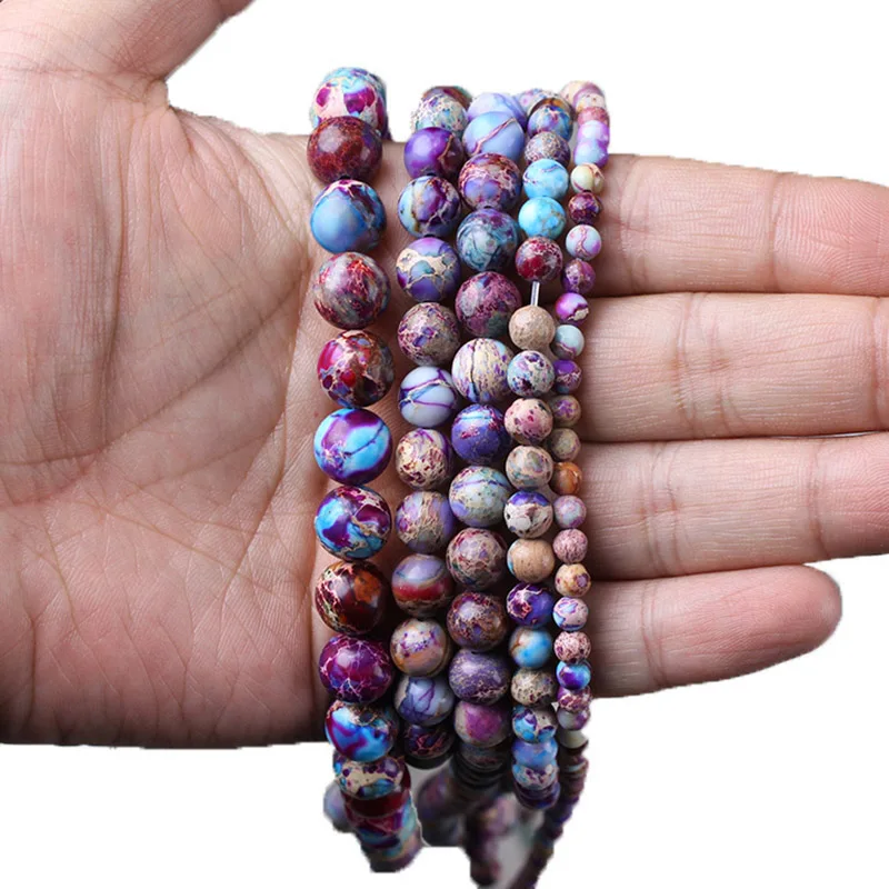 Natural Galaxy Purple/Red/Black/Blue Sea Sediment Jasper Turquoise Stone Round Loose Beads For Jewelry Making DIY Bracelets