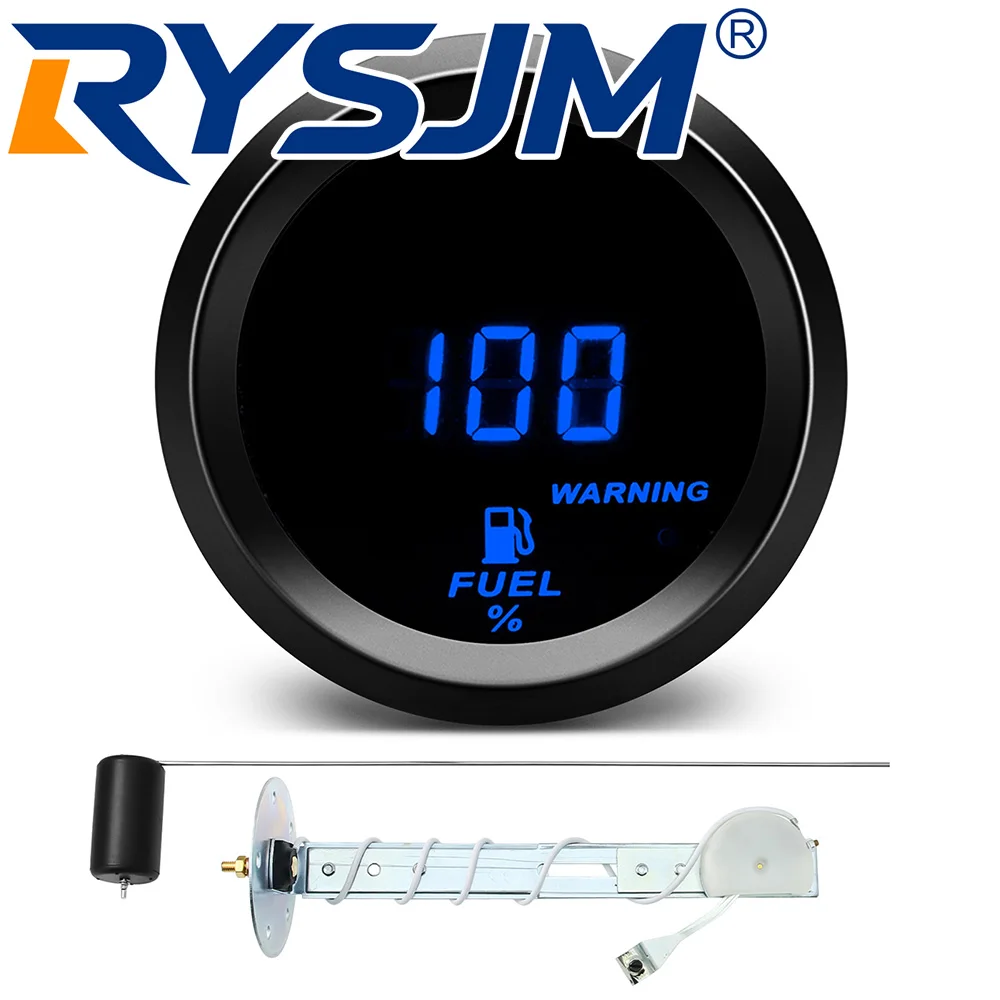 240-33ohm 52MM Fuel Level Gauge with Oil Float Level Sensor Blue LED Light Digital Fuel Gauge+Oil Level Sensor Red LED 12V