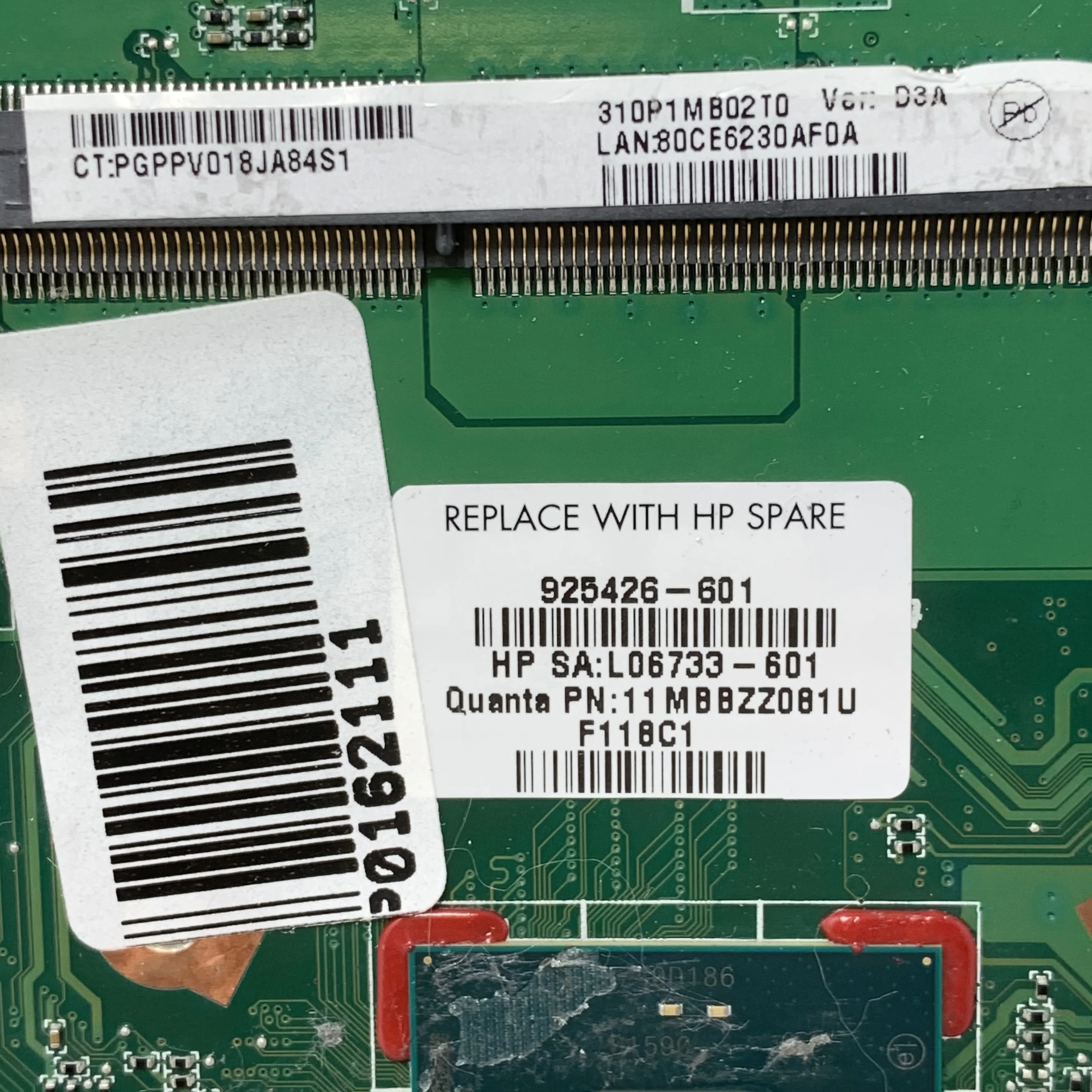 Carte mère d'ordinateur portable pour HP, DA00P1MB6D0, 925426 entièrement testé, OK, 601-925426, 501-925426, 100%-001 avec SR2KN N3060 CPU pour HP 14rer S 14T-BS000