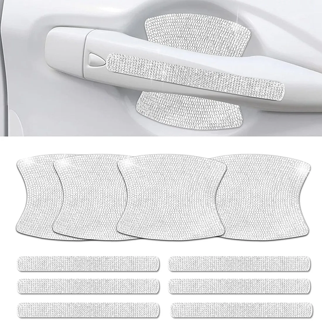 Bling Car Door Handle Protector Rhinestone Door Handle Bowl Cover Rear Mirror Trim Cute Decoration 10PCS,Silver