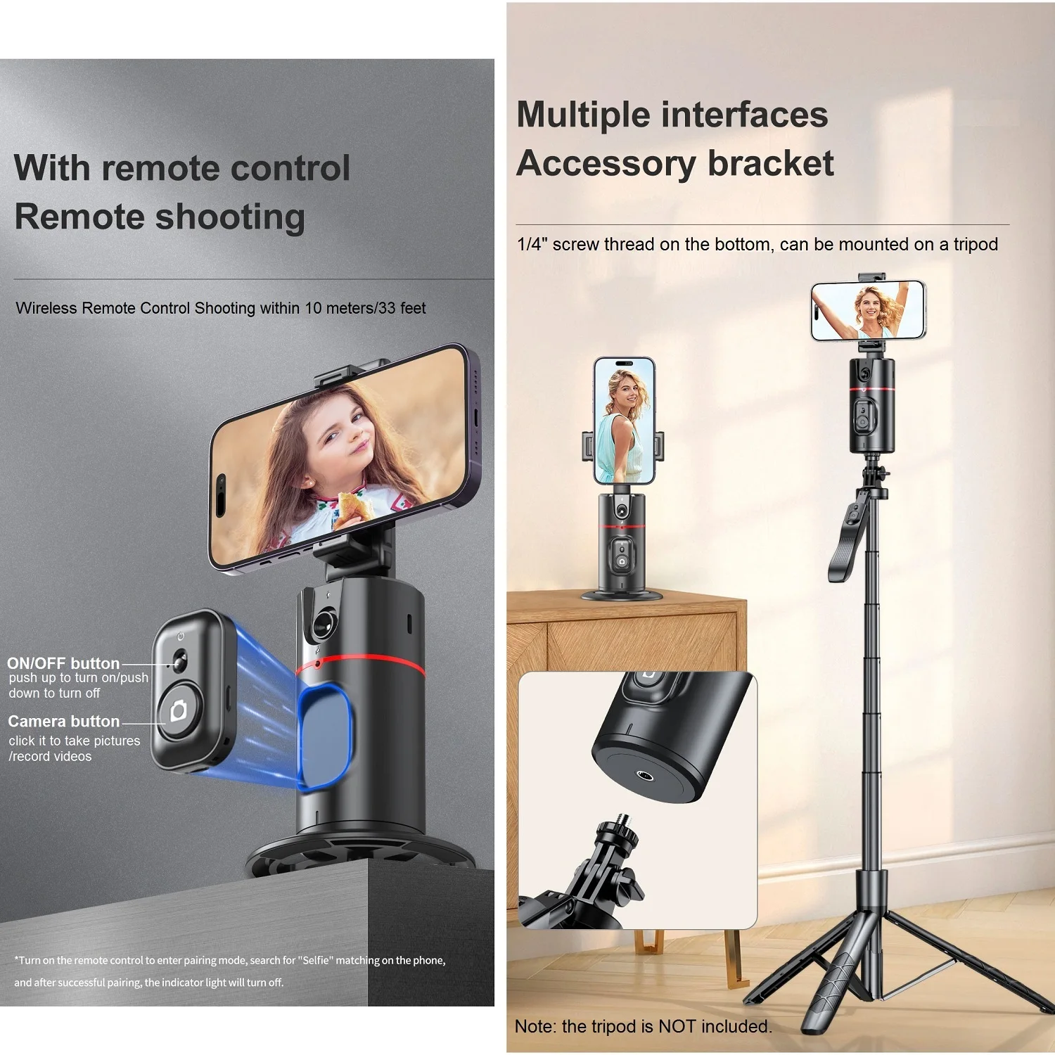 Auto Face Tracking Tripod 360° Rotation, Auto Tracking Phone Holder Remote Moving Tripod for Live Video Vlog