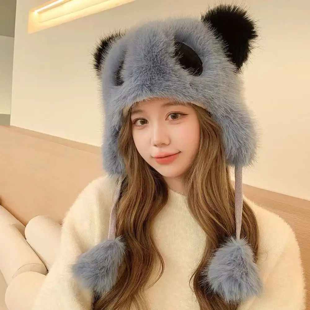 Parent Child Style Cute Panda Women Winter Caps Winter Warm Plush Fur Kids Ear Protection Cap Soft Windproof Beanie Hat Outdoor