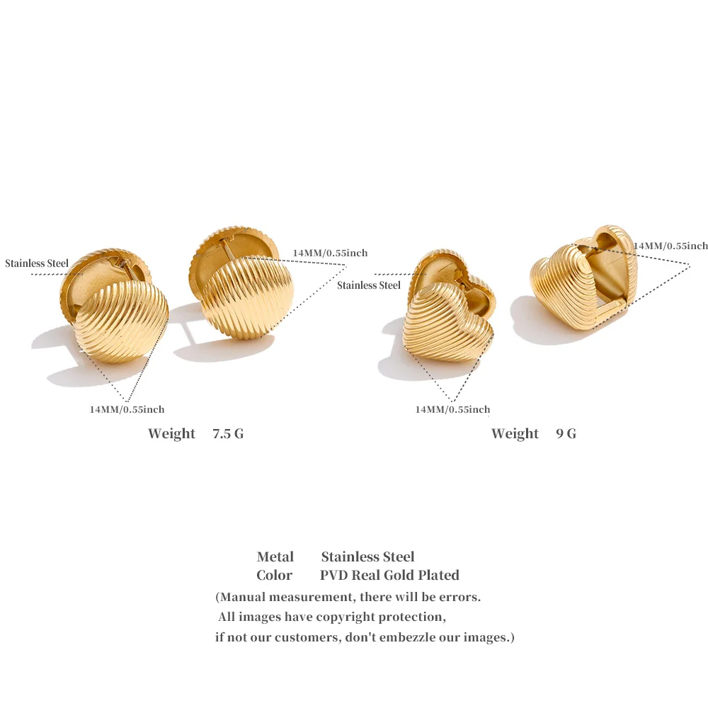 Yhpup 14*14 مللي متر الحد الأدنى الفولاذ المقاوم للصدأ جولة القلب على الوجهين هوب أقراط اليومية تنوعا ارتداء موضة حلية مجوهرات هدية