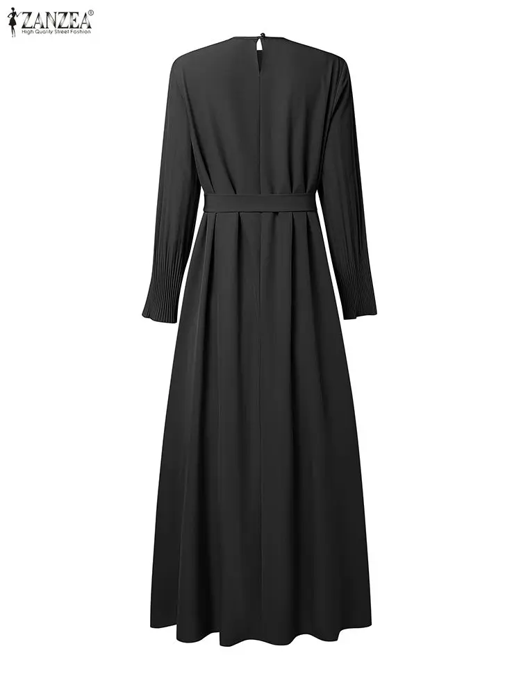 2025 ZANZEA موضة الخريف س الرقبة فستان بكم طويل المرأة رداء فساتين مسلمة عباية ماكسي طويل Vestidos الصلبة مطوي فستان الشمس #3