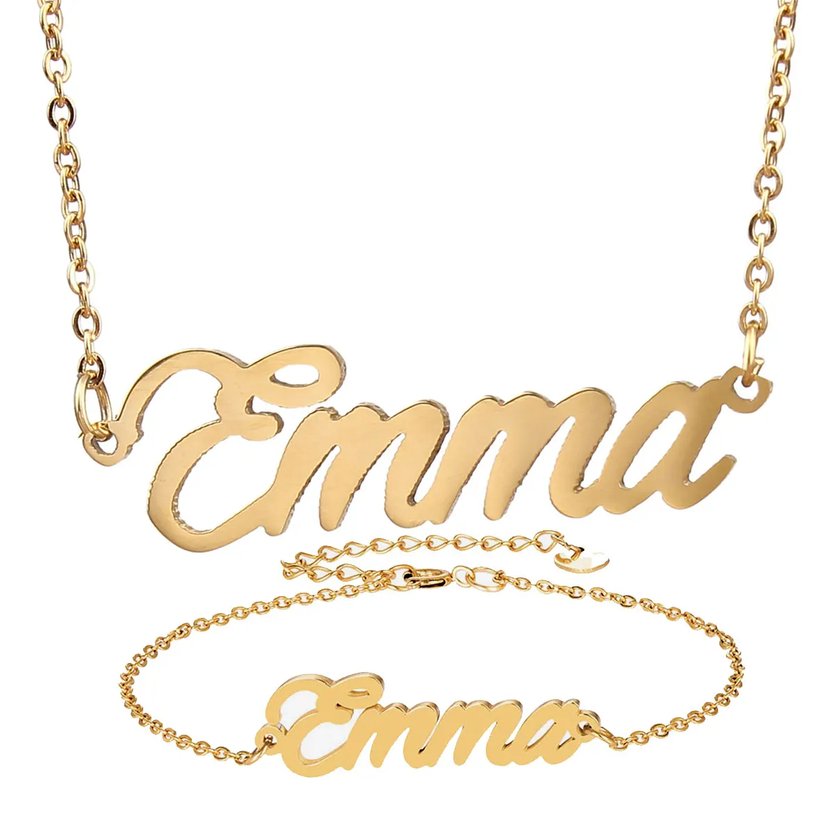 

Nameplate Emma Name Necklace + Bracelet Set Stainless Steel Letters Charms Choker Pendant Jewelry Sets Gift